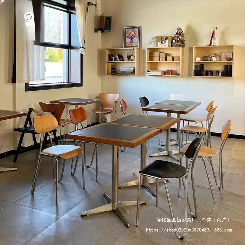 网红咖啡厅甜品店大理石桌椅组合法式餐厅实木岩板方桌小酒馆餐桌