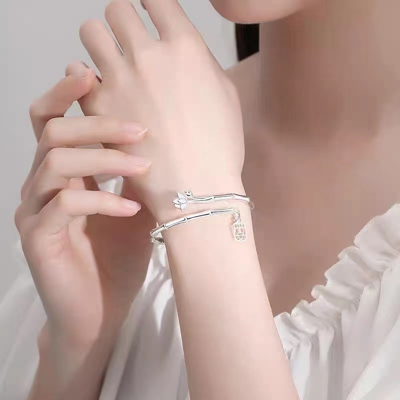 9999新型平安竹節蓮花銀ブレスレット女性新型ファッションブレスレット個性アクセサリー工場卸売り直売|undefined