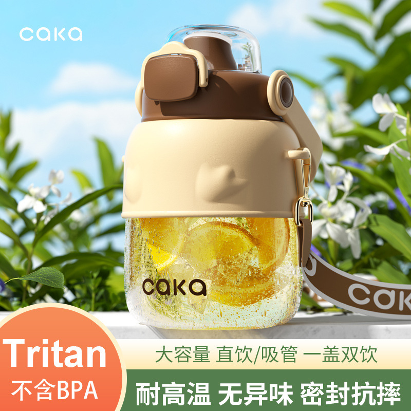 CAKA Tea Card Summer Large-capacity Water Cup with Straw for Female High-looking Kidsren and Students Sports Water Kettle Big Belly Cup