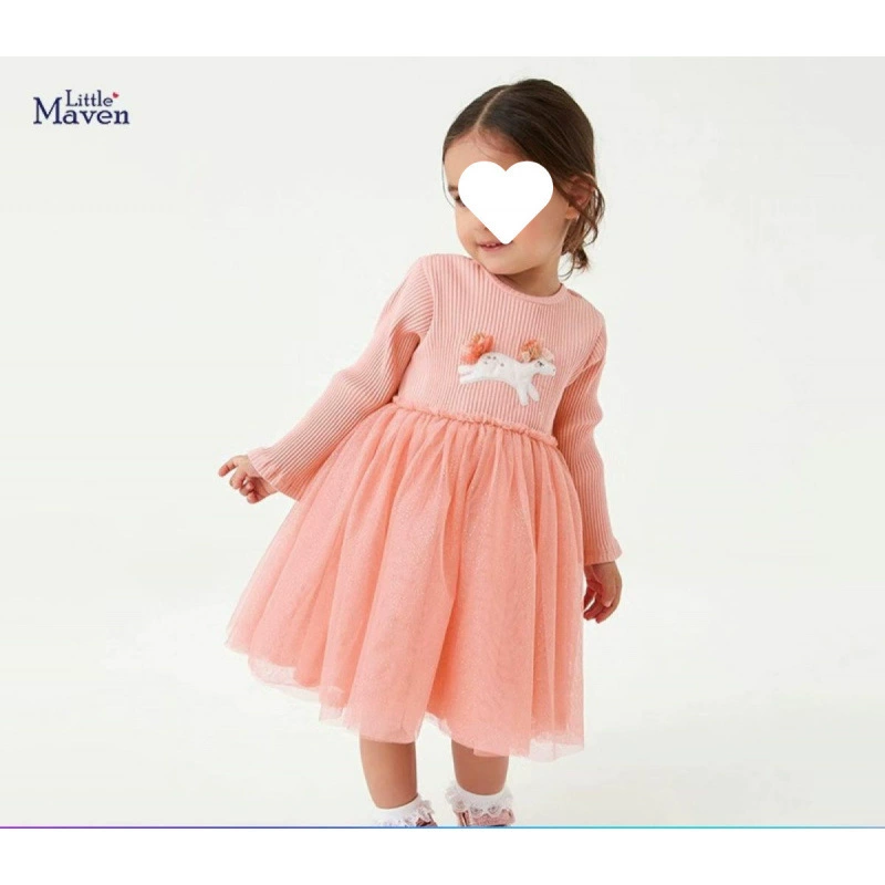 Новое сетчатое платье Littlemaven для девочек, осеннее европейское и американское детское платье принцессы с длинными рукавами, хлопковое детское платье