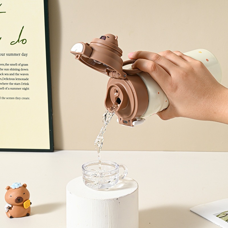 Taza de acero inoxidable de alta calidad de dibujos animados de alta capacidad de impresión 3D de moda encantadora taza de agua de paja portátil tres tazas de bebida