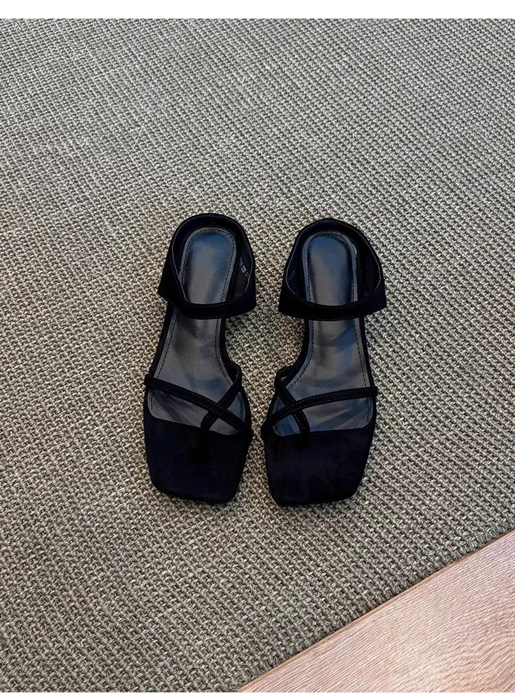Women's Square Toe Wedge Slip-on Sandals Retro Comfortable Shoes_voghion.com