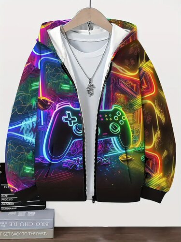 Mesh Fabric European and American Style New Cardigan Children's Hoodie 3D Fashionable Printed Casual Zip-Up Hoodie