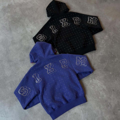 美式潮牌6PM ZIP HOODIE欧美嘻哈烫钻卫衣开衫宽松运动连帽外套男