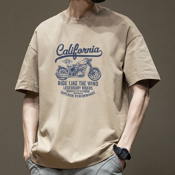 Summer Men's Short-sleeved T-shirt Printed Trendy All-match Casual Round Neck Short-sleeved Loose plus size Comfortable Base Top