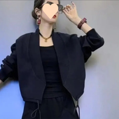 2025女春款开衫设计款螺纹拼接抽绳短款外套百搭纯色