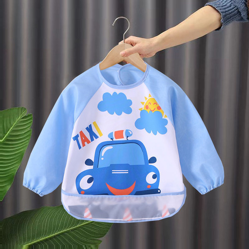 Children's reverse clothing, long-sleeved waterproof eating clothes with rice pockets, children's painting aprons, men's and women's baby coveralls wholesale