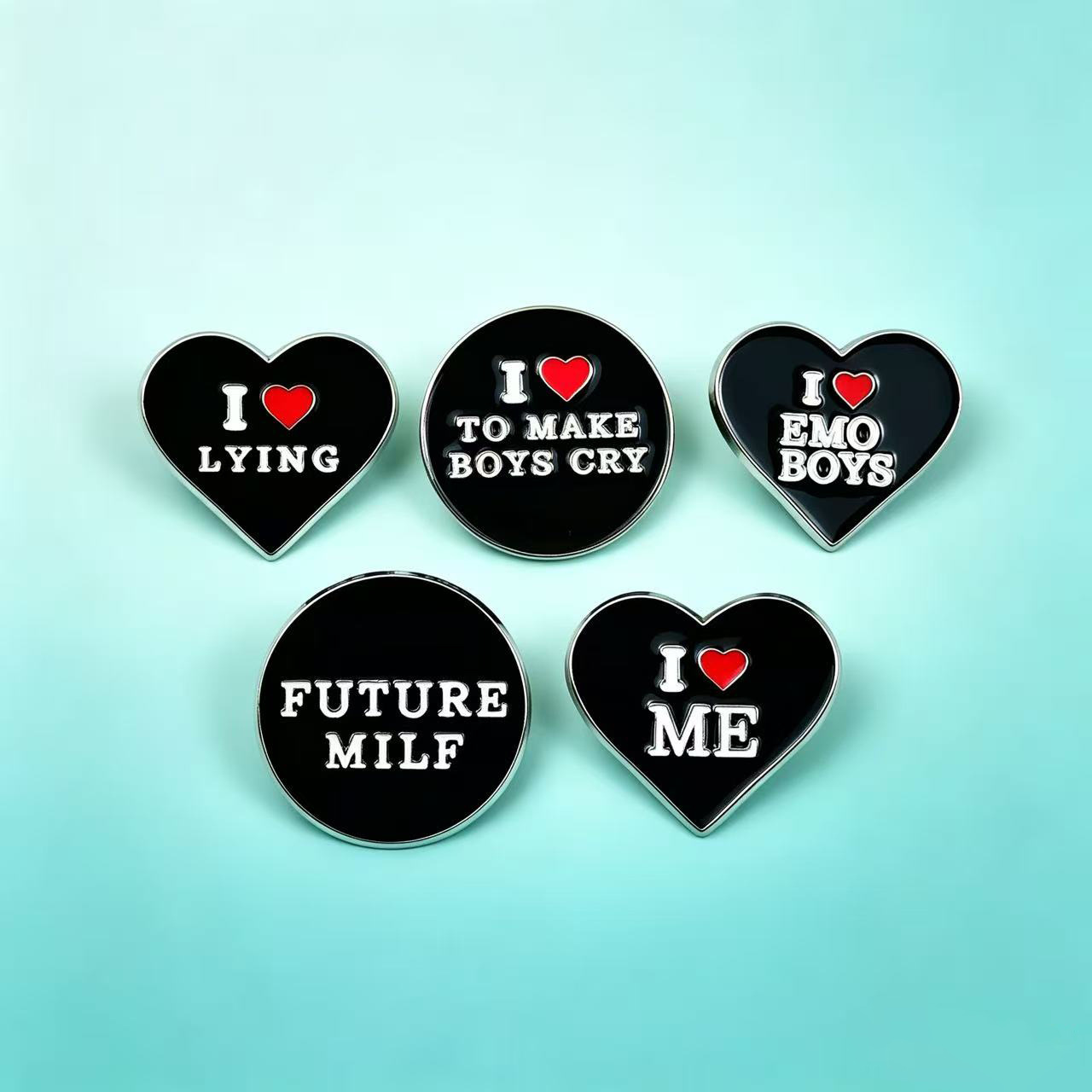 Insignia de metal con letras en inglés creativas europeas y americanas, personalidad, amor negro, ropa, bolsos, accesorios, broches transfronterizos