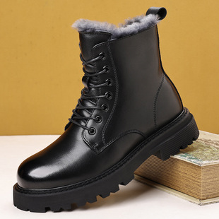 Winter Genuine Leather Wool Boots, Fur Integrated Warm Cotton Shoes, High-Top Northeast Outdoor Snow Boots, Warm Men's Shoes