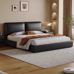 Italian Normcore Tofu Block Leather Bed Modern Simple Double Bed Master Bedroom Wedding Bed Small Apartment Storage Leather Bed
