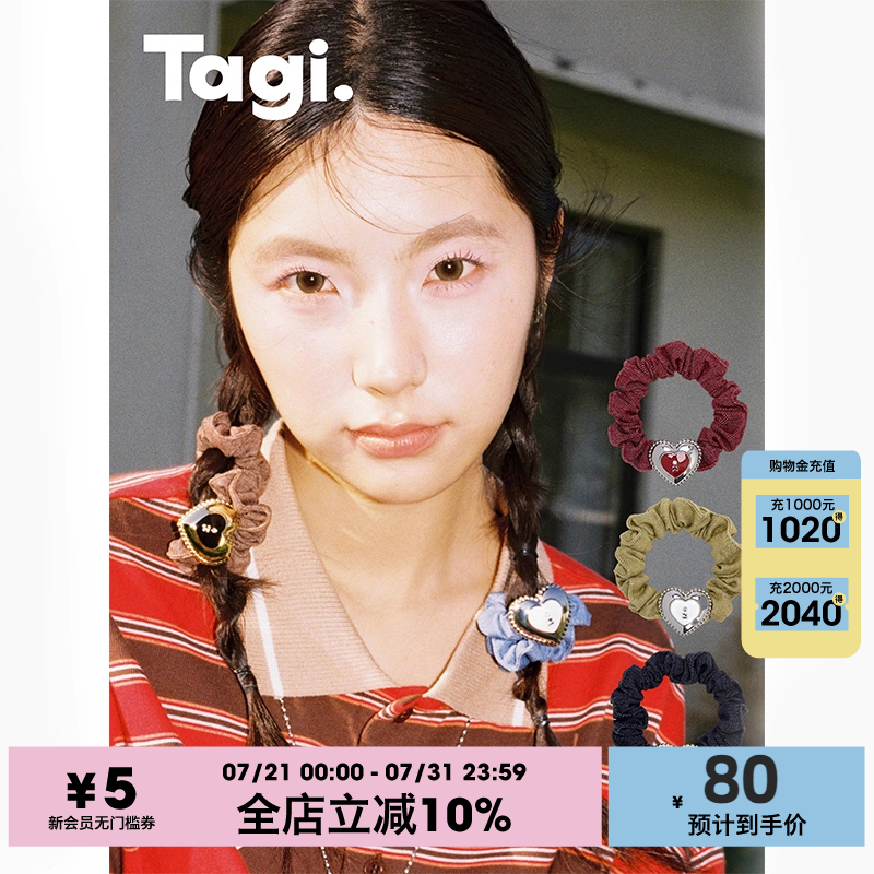 Tagi.奶油爱心金属滴油镶钻复古牛仔发圈发饰|undefined