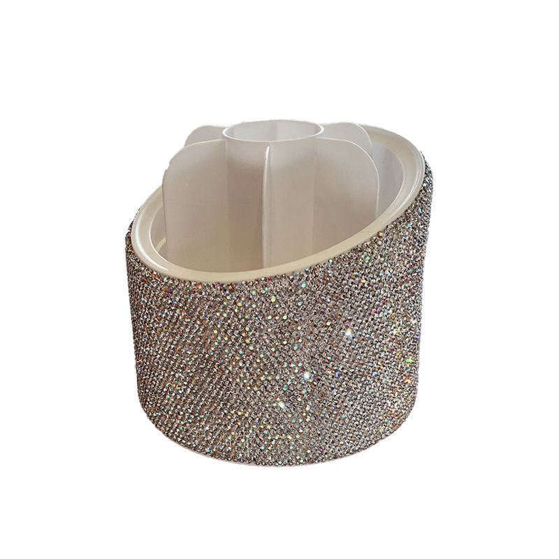 Cubo de almacenamiento de pinceles de maquillaje giratorio 360, diamante de lujo ligero, estante de maquillaje de escritorio de gran capacidad, caja de labios ins