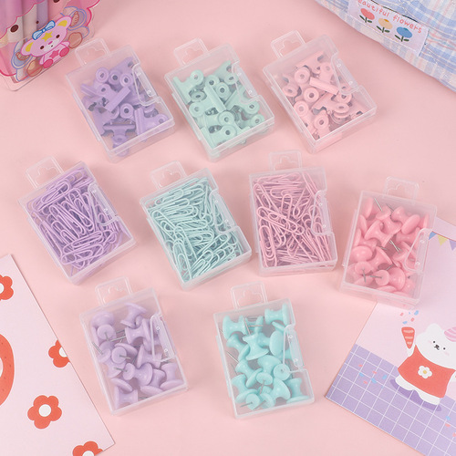 Macaron color binder clip metal file clip paper clip I-shaped nail set office receipt clip wholesale