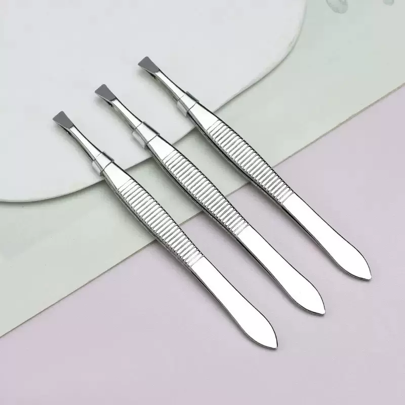 单独包装不锈钢眉毛夹美容横纹夹平口修拔眉夹修眉精密工具镊子
