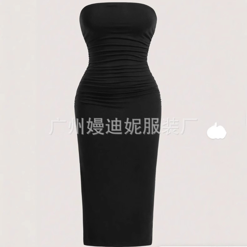 2025 European and American Amazon Cross-Border Summer Women's Solid Color Sexy Sleeveless Strapless Long Dress with Hip Lift