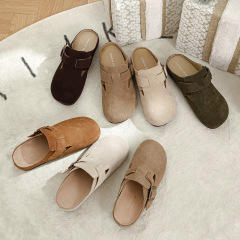 厚底勃肯鞋包頭半拖鞋內增軟底舒適牛皮牛反絨復古日系真皮博肯鞋