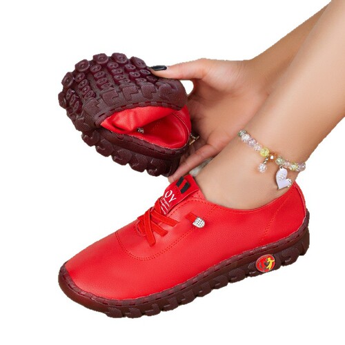 Independent station cowhide soft sole mother shoes for women spring summer flat single shoes casual shoes for the elderly