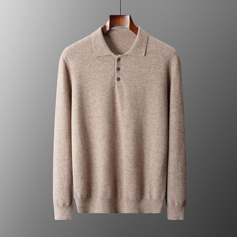First-line clothing 100 pure woolen sweater men's POLO shirt collar knitted base shirt men's loose casual base sweater