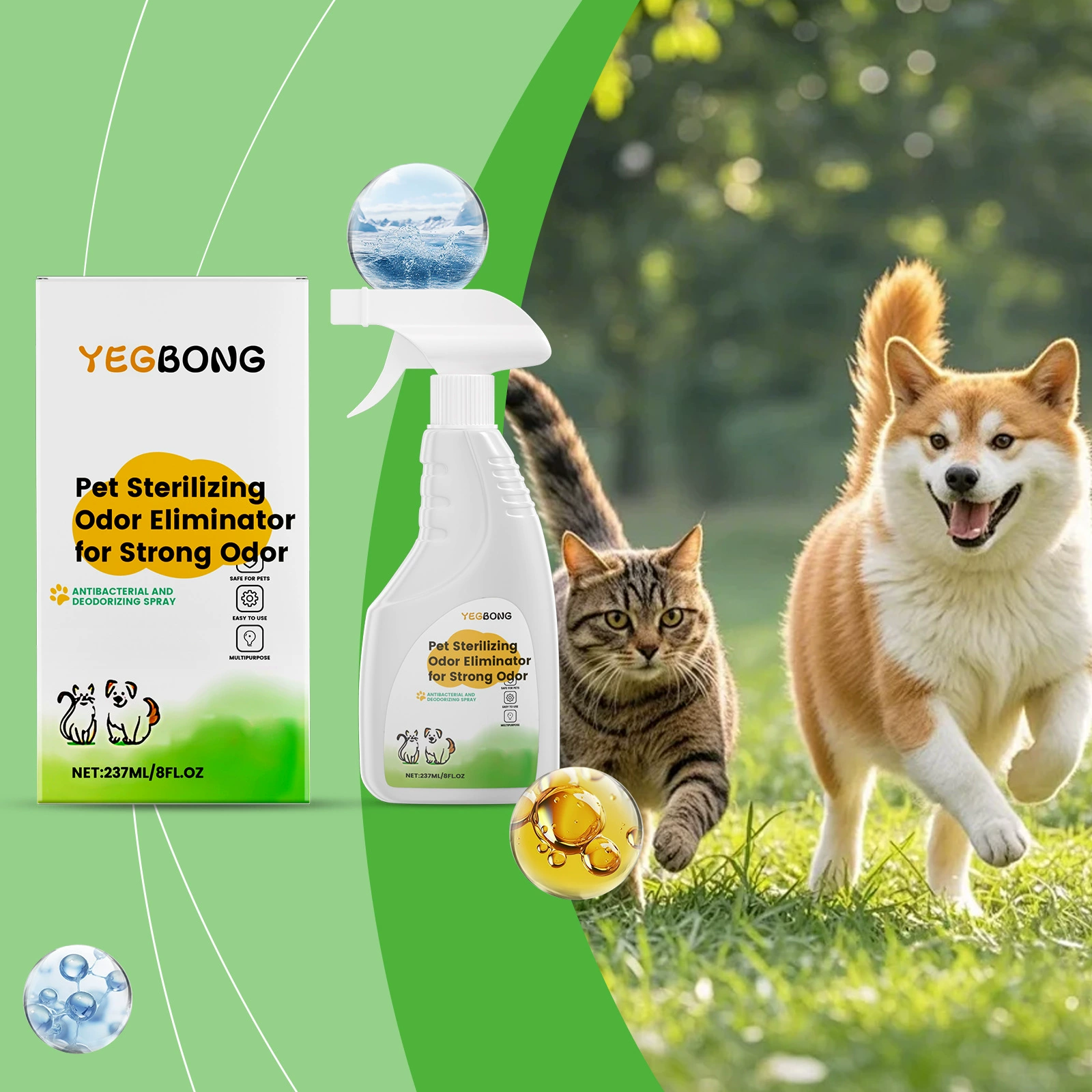 Спрей-дезодорант для домашних животных Yegbong, средство для уборки помещений, свежий воздух, универсальная вращающаяся насадка для кошек и собак, универсальная вращающаяся насадка