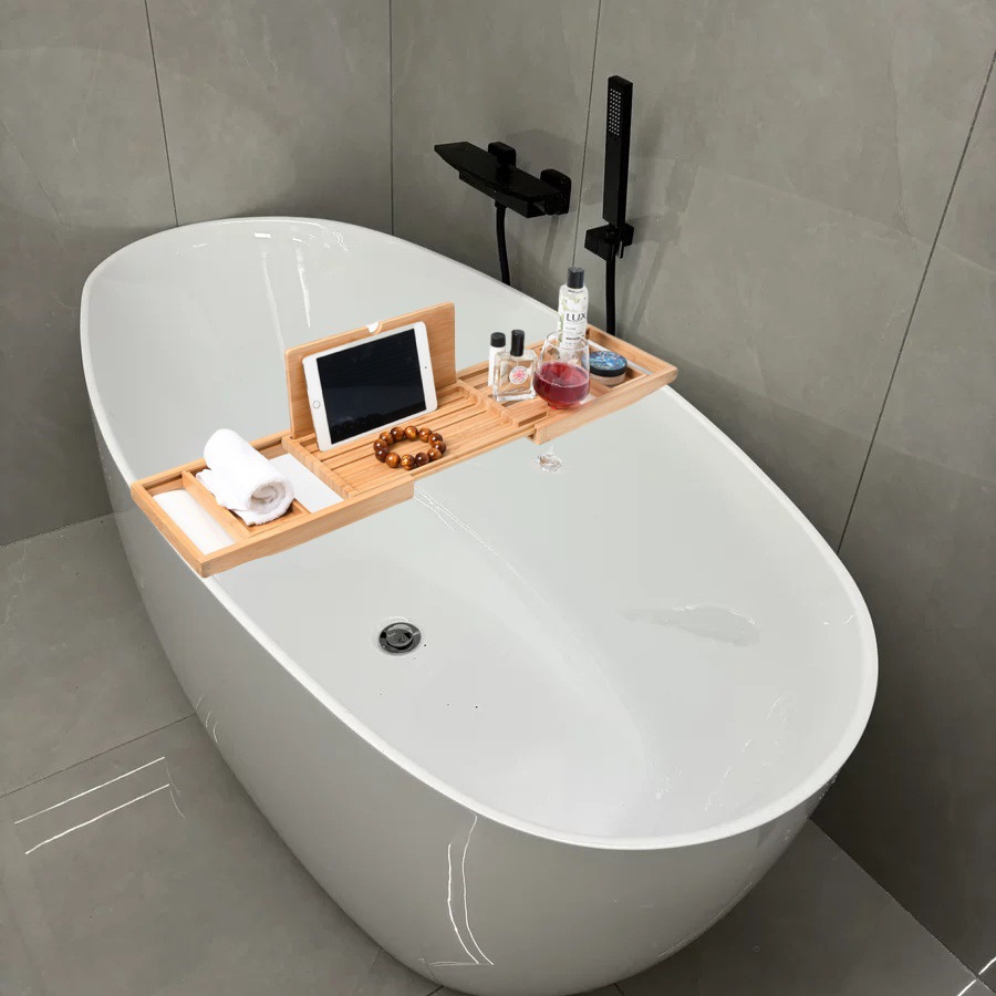 Bamboo Bathtub Rack Detachable Device Rack Bathtub Tray Retractable Mobile Phone Tablet Wine Rack Bathroom Storage Bracket