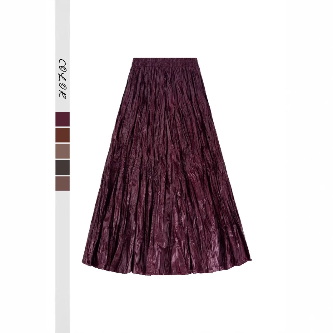 Кожаная складка PUКожа Юбка Женская осень ретро мода эластичный