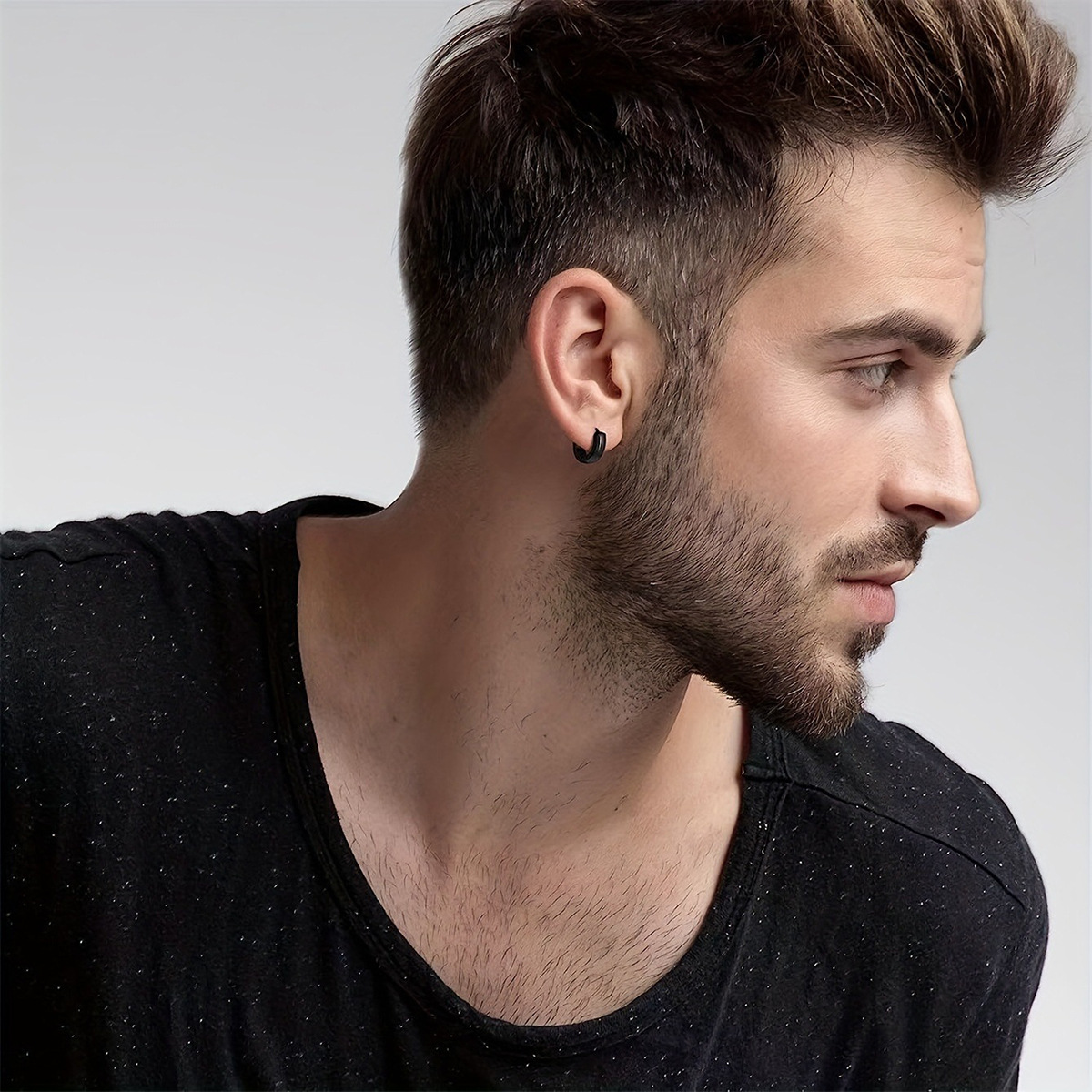 Amazon Venta caliente pendientes de moda traje de acero inoxidable hip hop pendientes de los hombres eaby Amazon personalizado pendientes transfronterizos