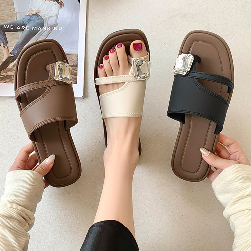 Women's Summer New Style Water Drill One-Piece Slip-On Fashionable Matchable Outdoor Non-Slip Flat Slippers for Cross-Border Trade