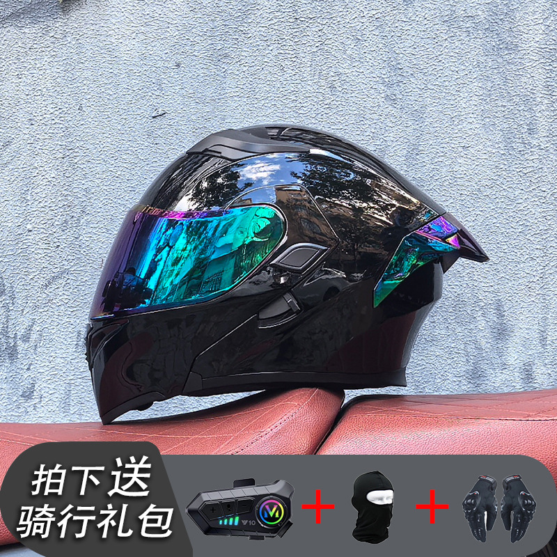 ORZ Casco de carreras Casco de doble lente totalmente cubierto para hombre Casco completo Four Seasons Travel Rally Casco completo Personalidad Bluetooth