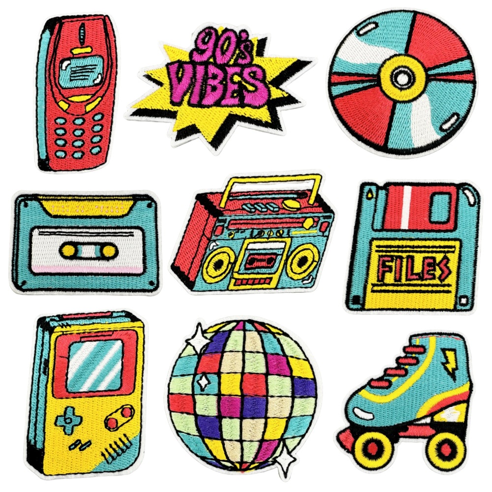 个性卡通音乐涂鸦游戏刺绣布贴现货批发电脑绣花熨烫贴片服装辅料