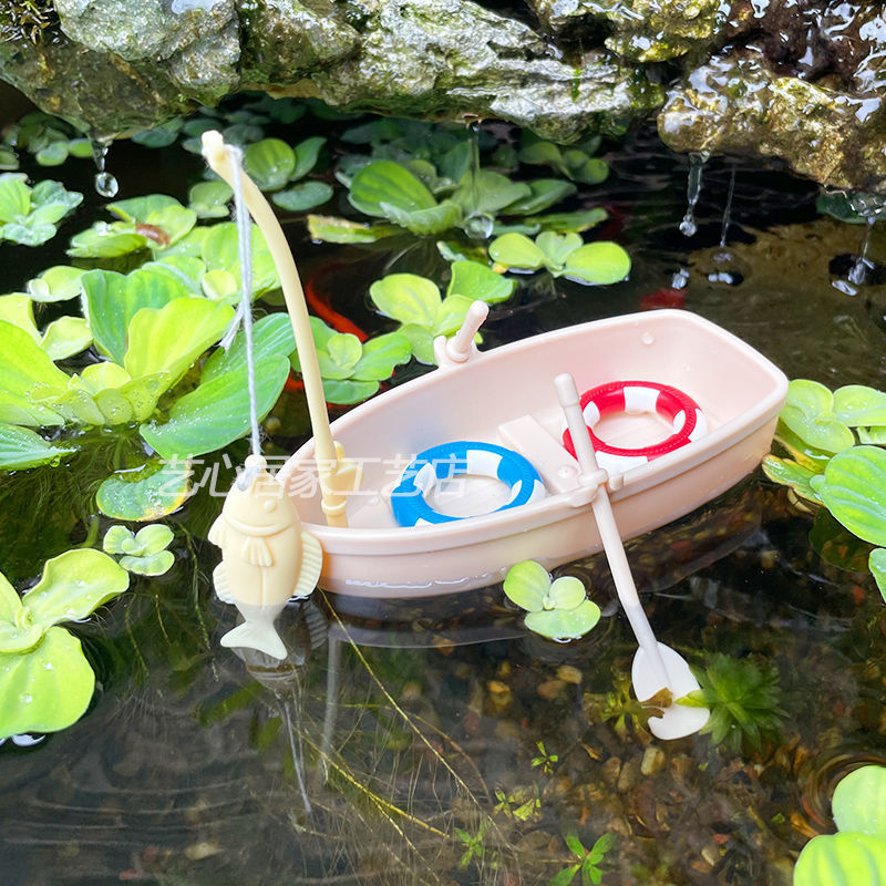 ミニボート水泳リング釣り漁船水槽フローティング造園モデルおもちゃマイクロ風景 diy 装飾品卸売|undefined