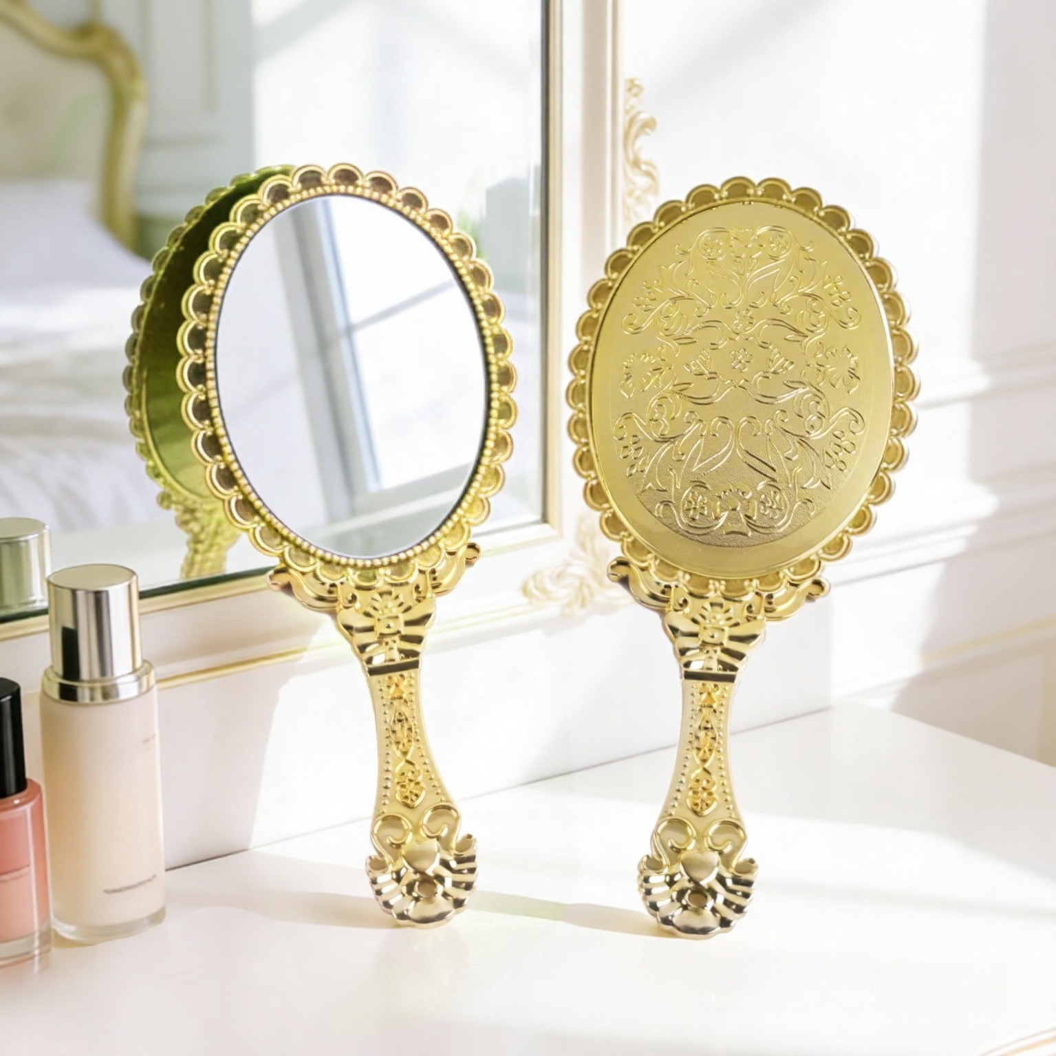Espejo de encaje retro galvanizado de plástico, espejo de mano, espejo de maquillaje portátil, espejo de vestir antiguo, espejo de vestir creativo image 7