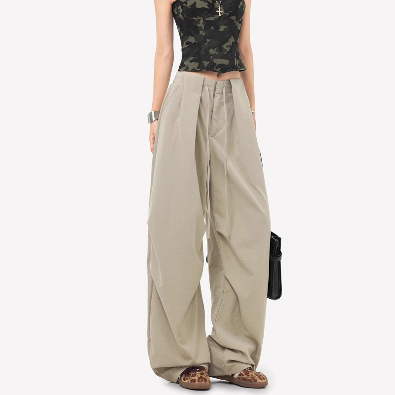 White Parachute Cargo Pants for Women, Summer Loose Slimming American Retro Sports Pants with a Sense of Design, Wide-Leg Scissor Pants