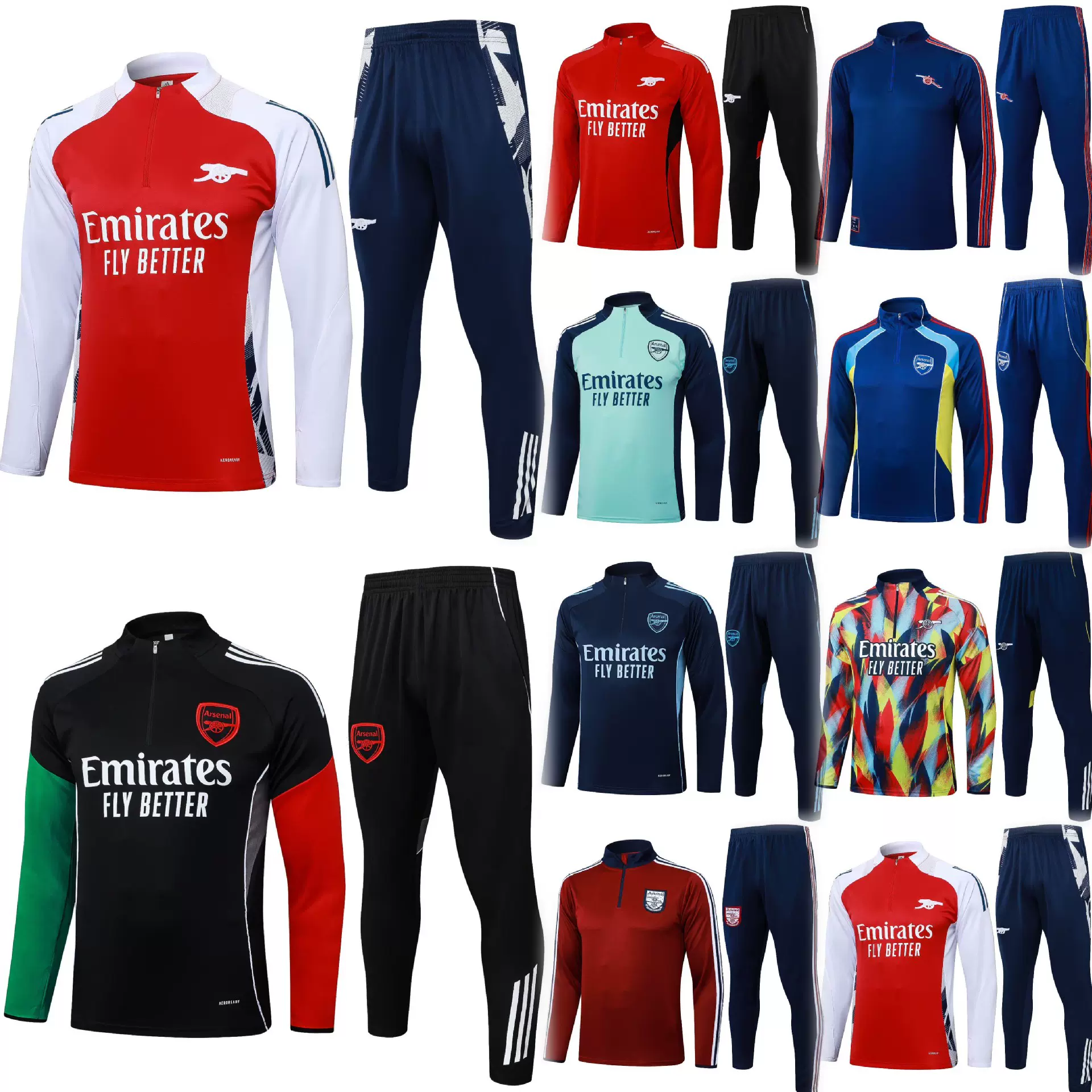 526阿森纳足球半拉训练服套装跑步透气速干成人儿童运动服套装