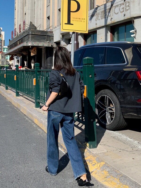 莉贝琳sisy店主自留~英国牛仔裤女秋高腰宽松及地直筒显瘦长裤子|undefined
