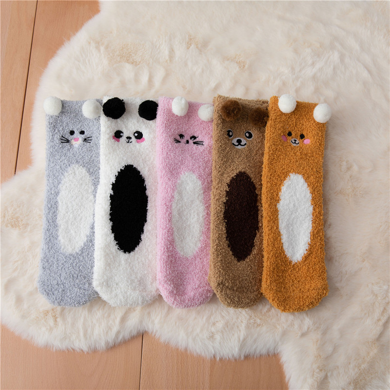 Women's Slippers Socks Plush Coral Fleece Socks Sleeping Socks Fluffy Home Middle Tube fleece-lined Sleeping Postpartum Moon Floor