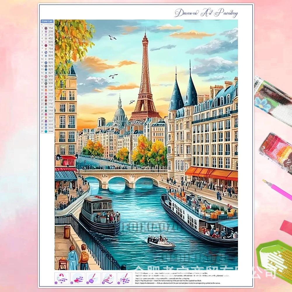 Venta caliente transfronteriza dibujos animados ciudad de bricolaje casa paisaje lleno de diamantes sala de estar dormitorio decoración pegatinas fabricante de pintura de diamantes