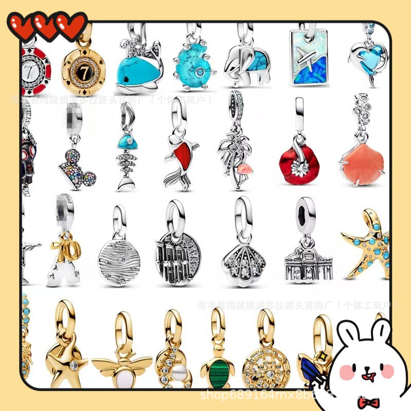 Panjia's New S925 Silver Gold Heart Beads European and American Series DIY Accessories Bracelet String Pendant Pendant Panjia's New S925 Silver Gold Heart Beads European and American Series DIY Accessories Bracelet String Pendant Pendant