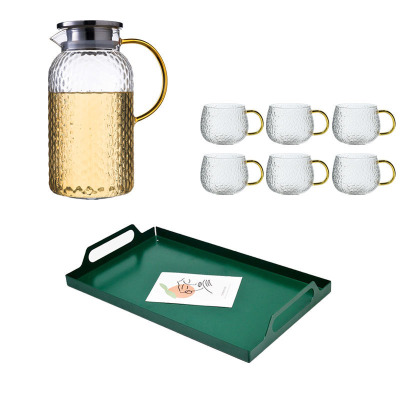 1850m 냄비 + 노란색 손잡이 망치로 만든 컵 6개와 녹색 트레이