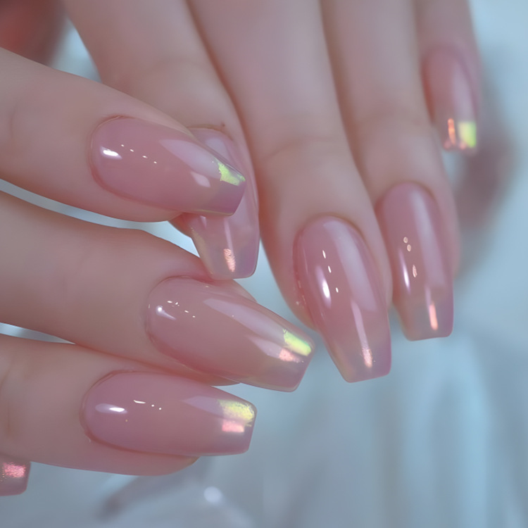 Gradiente transfronterizo polvo desnudo parche de uñas estilo francés Phnom Penh elegante y romántico usar uñas fábrica de 24 piezas de manicura