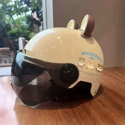 standard motorcycle safety half helmet, cute, Motosiklet kaskı (dəbilqə) - khaki-color-bear-ears-three-little-bears-brown-short-glasses