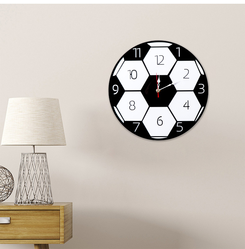 Fußballuhr aus Acryl, Wohnzimmer, Schlafzimmer, Kinderzimmer, Dekoration, Wanduhr, geräuschlose Uhr_voghion.com