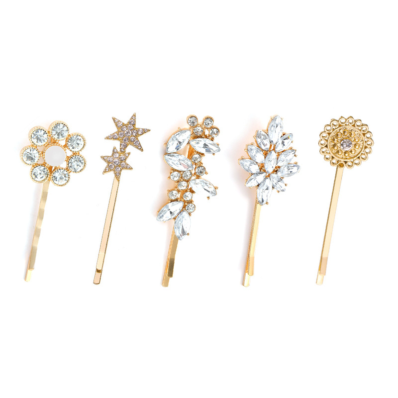 Mode Diamant Clip Ensemble Perle Cheveux Clip Soleil Fleur Étoile Feuille Bord Clip display picture 3