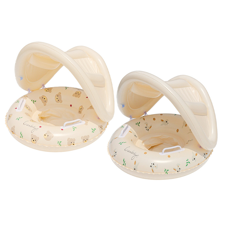 New Cartoon-Style Thickened Swimming Ring for Infants and Toddlers, Inflatable Water Toy for Outdoor Swimming Pool with Canopy Lifebuoy