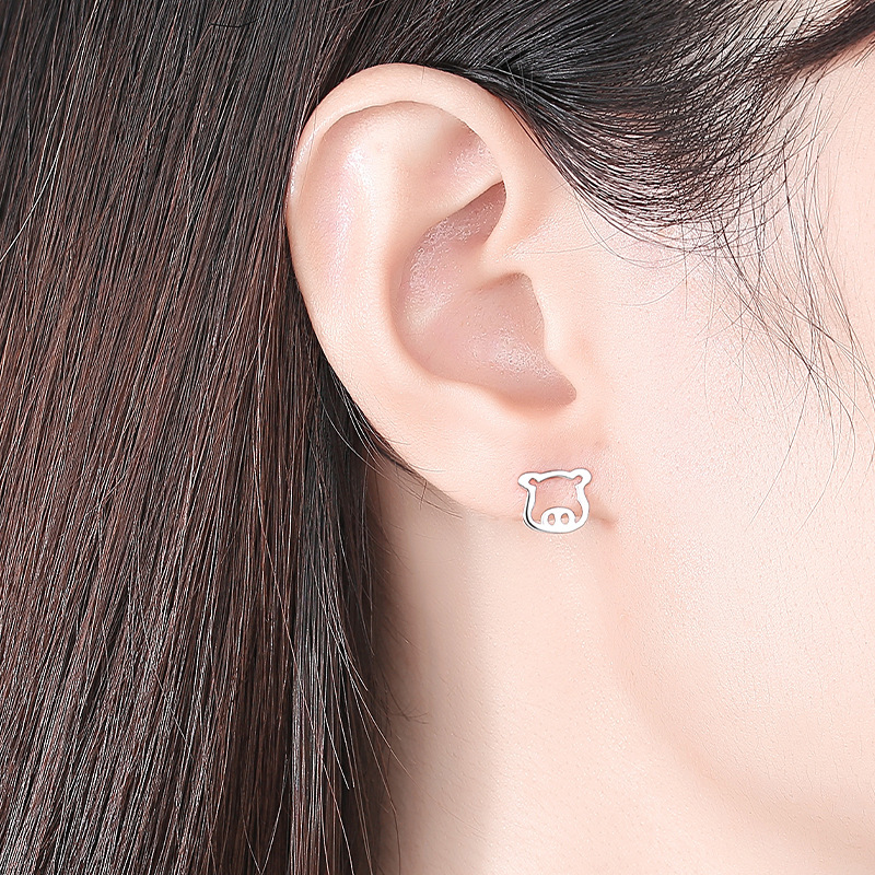 Plata esterlina s925 pendientes mujer estilo coreano fresco hueco cerdo animal lindo afortunado joyería del oído al por mayor