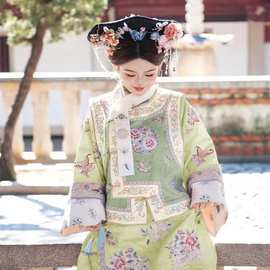 2026新款公主双色汉服重工复原印花氅衣马甲旗服格格套装清朝宫装