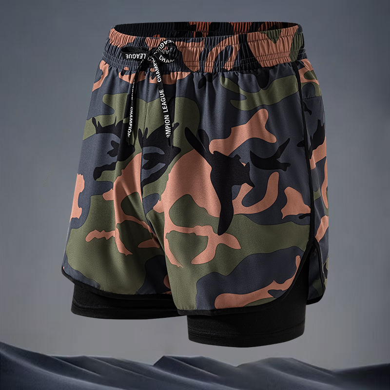 [Factory Direct Sales] Camouflage Fake Two-Piece New Sports Shorts for Men and Women Summer Thin Running Ice Silk Beach Pants