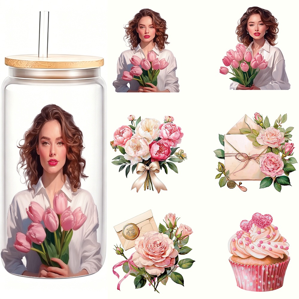 Character Portrait Adhesive Transfer Stickers Cartoon Characters Watering Flowers Old Lady Dandelion Girl Water Cup Transfer Stickers