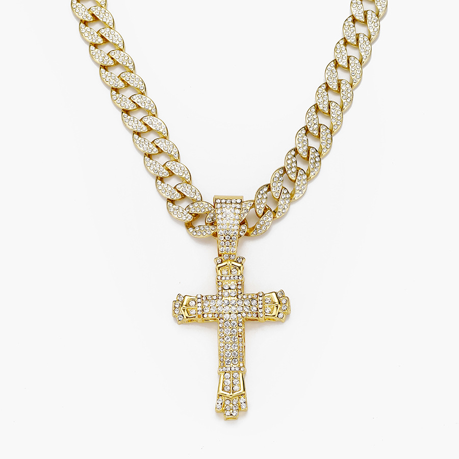 Personalized cross, American street niche design, full diamond cross with watch buckle, Cuban necklace_voghion.com