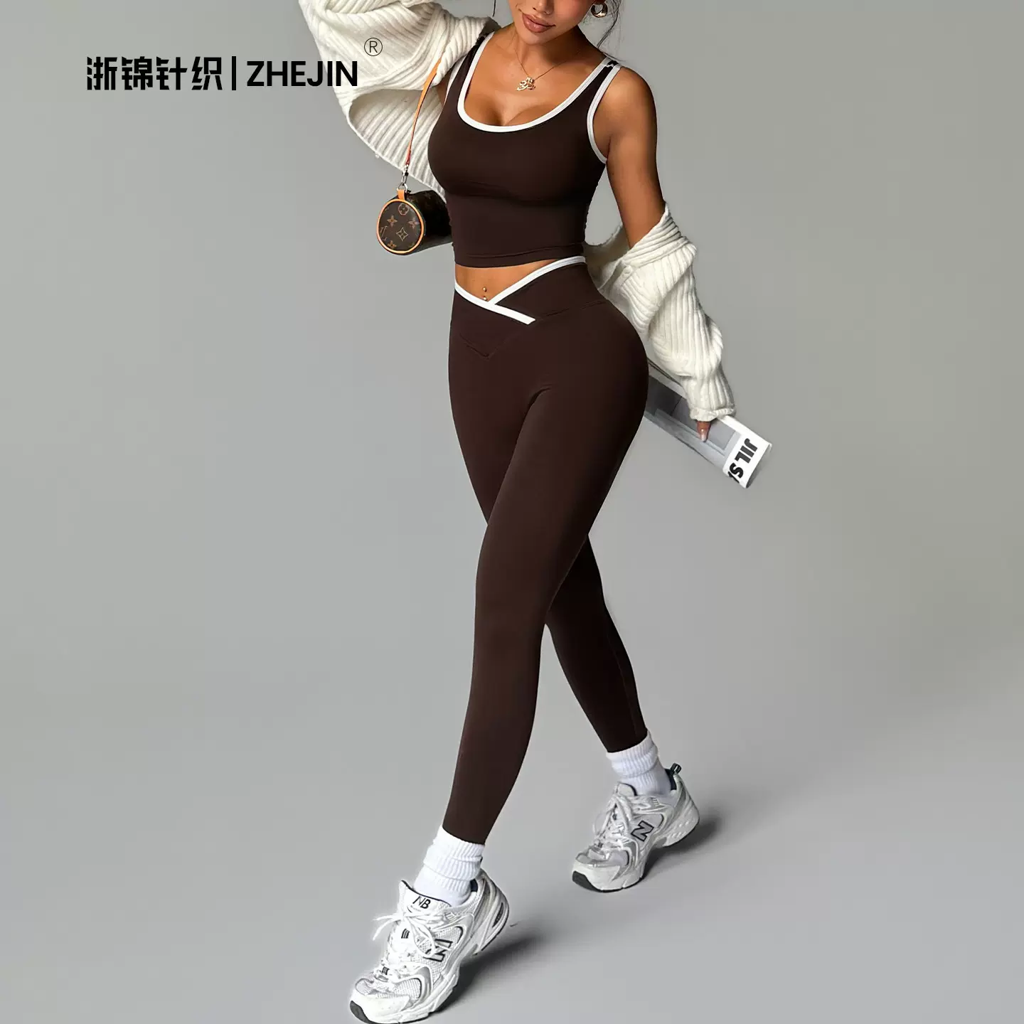 【浙锦】跨境无缝背心瑜伽套装文胸女蜜桃提臀运动长裤户外健身裤