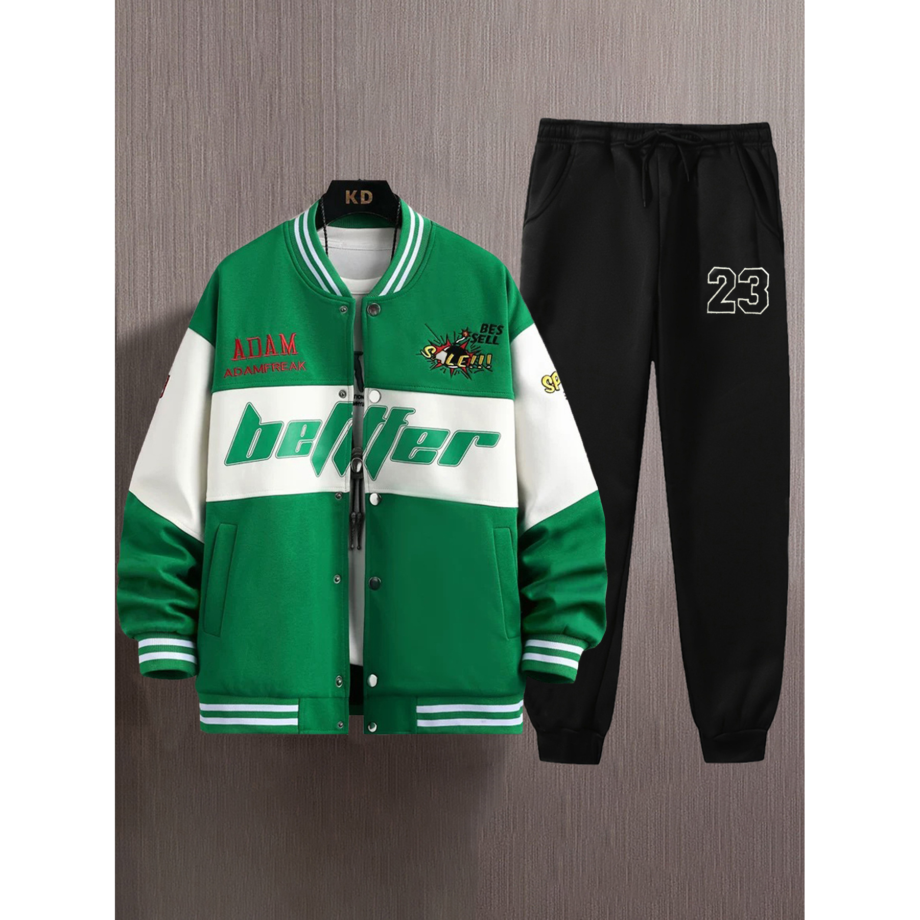 Cross-border exclusive casual baseball uniform sports suit with lettering baseball jacket men's coat casual versatile set